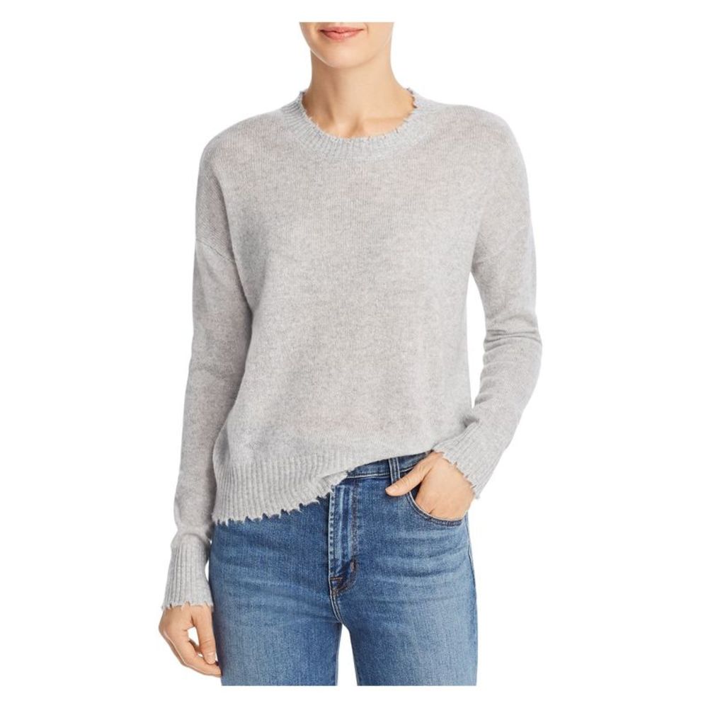 MINNIEROSE Womens Gray Knit Distressed Rib-knit Trim Long Sleeve Sweater M